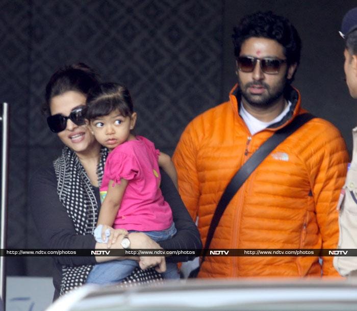 Aaradhya\'s flying visit to aunt Shweta with Ash, Abhi and Big B
