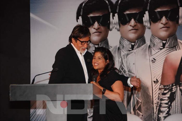 Big B at the music launch of <I>Robot</I>.