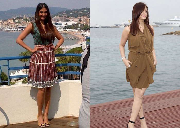 <b>Just casuals:</b> Sonam was stylish in a Marni skirt and top at a photocall in 2012. Aishwarya also scored in a brown afternoon Lanvin dress and black strappy sandals in 2011.