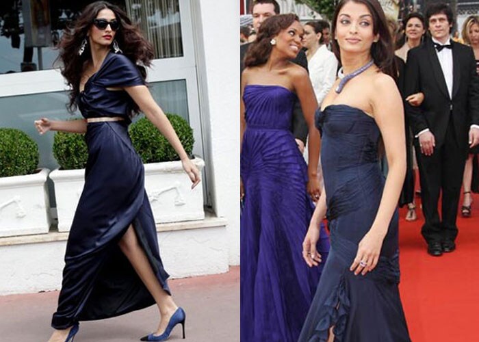 <b>Moody blues:</b> Sonam Kapoor revealed her fashion versatility in 2011 and oozed style in a navy blue Vivienne Westwood dress for a L'Oreal photoshoot. In 2006, Aishwarya stunned in a navy blue figure hugging Elie Saab gown with a statement neck-piece and wispy loose curls.