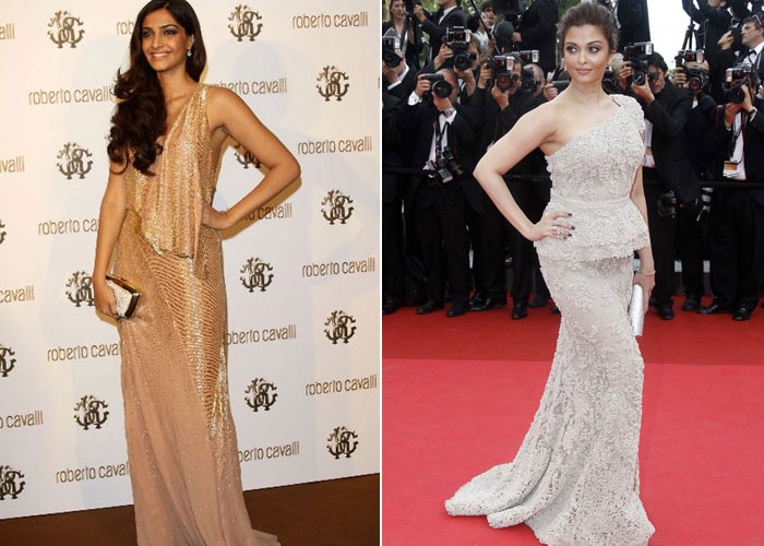 <b>Nude portraits:</b> Sonam poured into a pale gold Roberto Cavalli dress at the Cavalli dinner in 2011. The same year, Ash did us proud on the red carpet in pale Elie Saab.