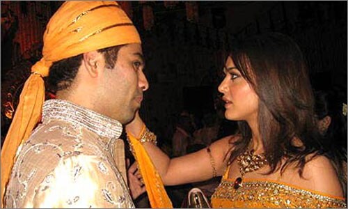 <b>Priety guests</b>: Good friends Karan Johar and Priety Zinta at the wedding ceremony