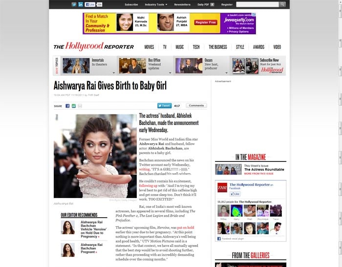 World media loves Aishwarya, Baby B