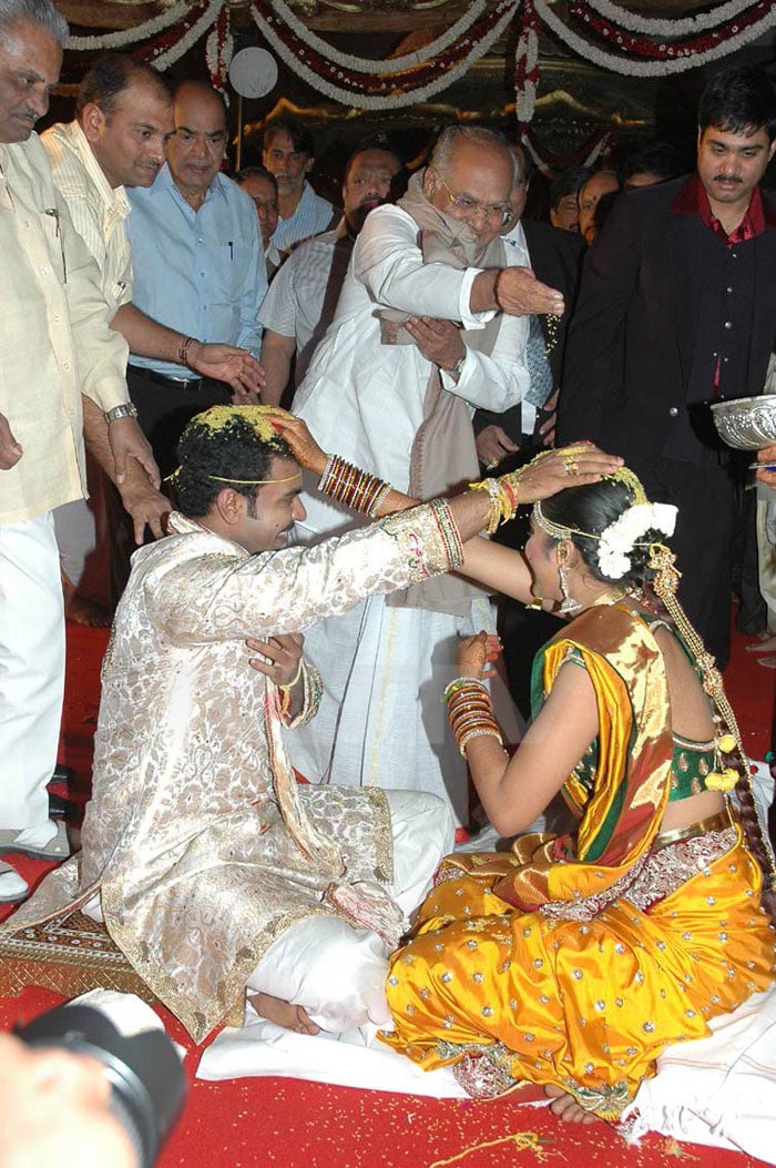 Veteran Telugu film actor Akkineni Nageswara Rao blessing the couple.