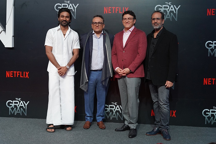 Director Aanand L Rai posed with Joe and Anthony Russo and Dhanush.