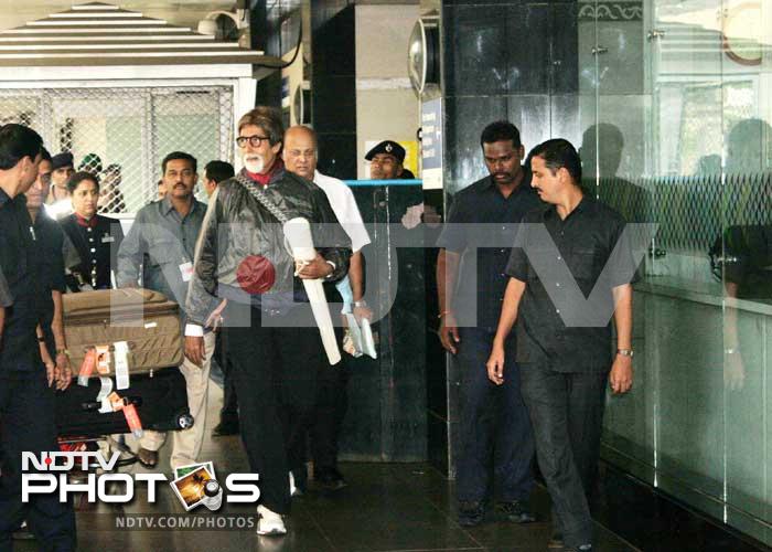 Welcome home: Big B flies back from London