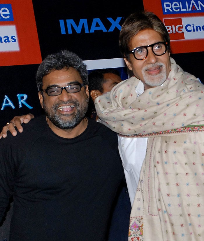 Big B with R Balki, <i>Paa</i>'s director at the premiere.  (Photo: AFP)