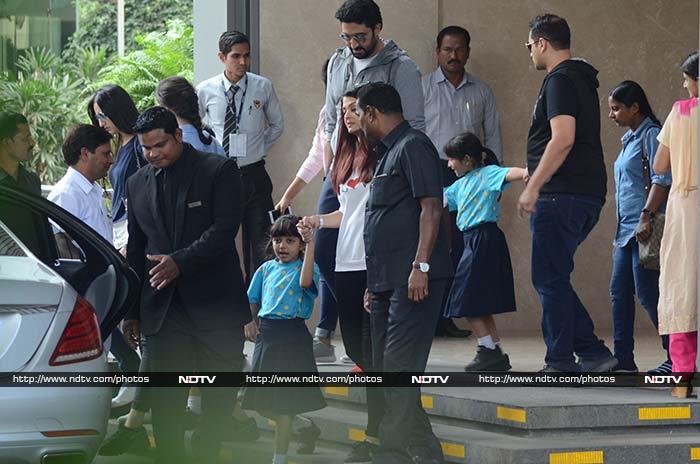 Aishwarya Rai and Abhishek Bachchan's daughter Aaradhya was spotted outside her school in Mumbai on Thursday. Six-year-old Aaradhya was accompanied by mom Aishwarya and dad Abhishek.