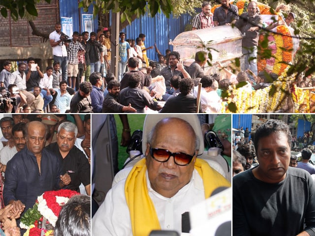 Photo : Rajinikanth, Karunanidhi, Prakash Raj at K Balachander's Funeral