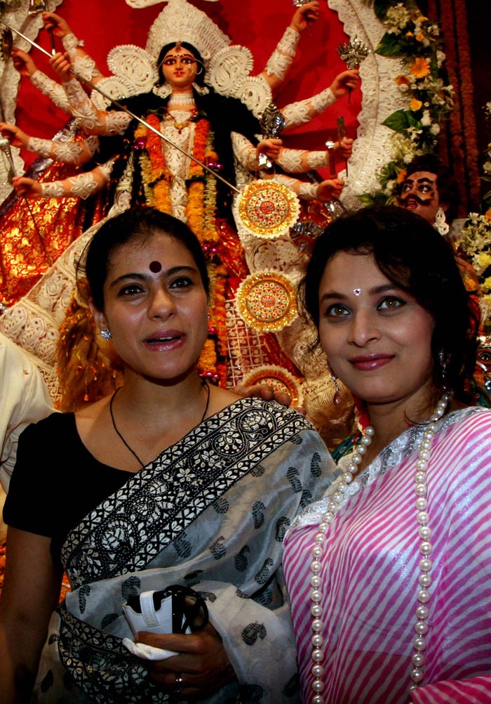 Kajol, Rani and family at Durga Puja