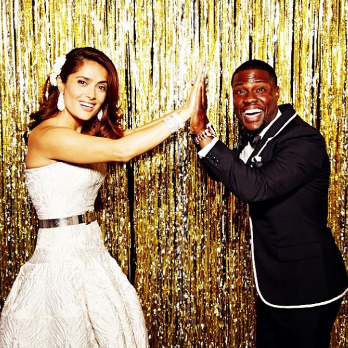 Globes co-presenters Salma Hayek and Kevin Hart seemed to get along like a house on fire. 
<br><br>
This image was posted on Instagram by <a href="http://instagram.com/goldenglobes/?modal=true" target="_blank" rel="nofollow" >goldenglobes</a>