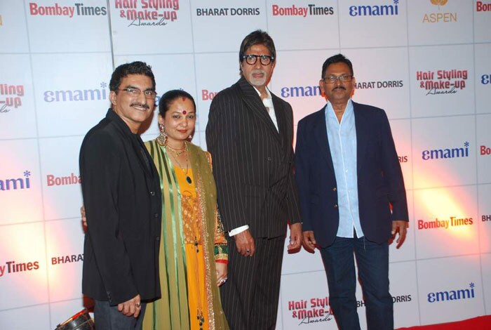 Big B with Bharat and Dorris Godambe and a guest.