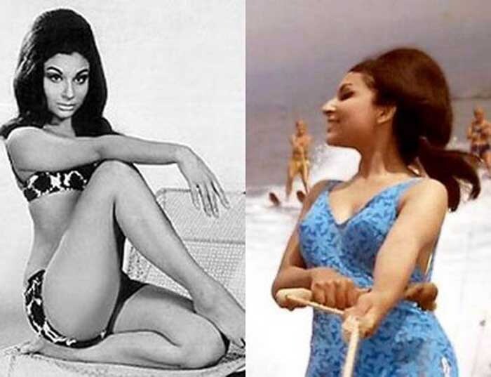 <b>Mera Naam Sharmila</b>: Not only did she water ski in a blue tankini in An Evening in Paris, she also posed on the cover of Filmfare in an itsy-bitsy bikini.