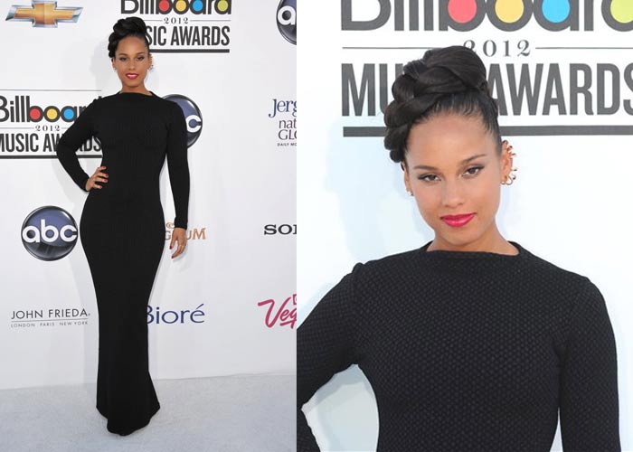 Alicia Keys was edgy in black Azzedine Alaia. She presented the Billboard Icon Award to Stevie Wonder and she also performed with him.