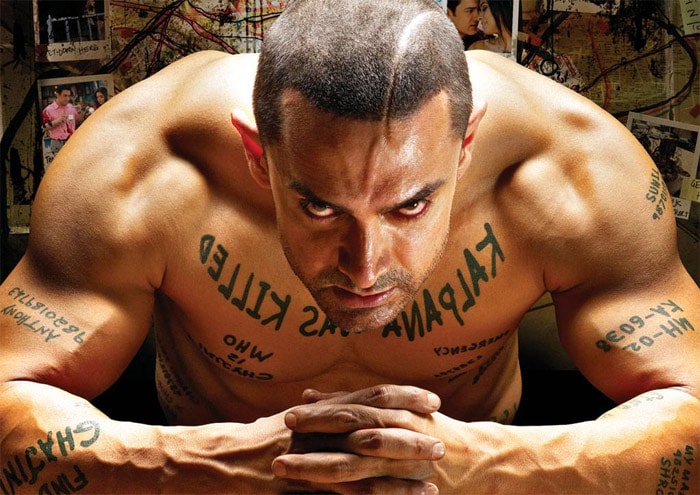 <i><b>Ghajini</i></b> (2008)<br>
<b>Net Gross collection</b>: Rs 114,81,00,000 <br> 
<b>Cast</b>: Aamir Khan, Asin Thottumkal, Jiah Khan, Pradeep Rawat, Riyaz Khan <br>
<b>Directed by</b>: A. R. Murugadoss <br>
<b>Synopsis</b>: <i>Ghajini</i> is a remake of the Tamil film with the same name, which was also directed by Murugadoss. The plot of <i>Ghajini</i> is based on the American film <i>Memento</i>, written and directed by Christopher Nolan. It stars Aamir Khan, Asin Thottumkal and Jiah Khan in lead roles while Pradeep Rawat and Riyaz Khan essay supporting roles. Aamir Khan spent a year at the gym, continuously training with his personal trainer for the role. The movie is an action-thriller, with strong romantic elements, that explores the life of a rich businessman who develops anterograde amnesia following a violent encounter in which his love interest, model Kalpana, was killed. He tries to avenge the killing with the aid of Polaroid Instant camera photographs and permanent tattoos on his body. (Source: Wikipedia)