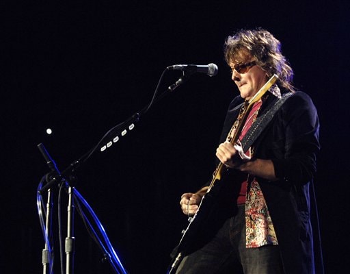 Guitarist Richie Sambora plays during a live performance at the O2 Arena.
