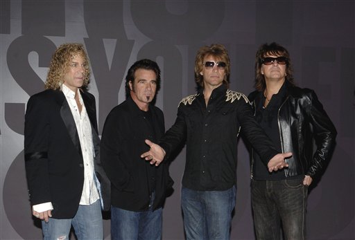 US rock band Bon Jovi arrive at London's O2 Arena, formerly known as the Millennium Dome for the opening night of the venue in Londons Dock Lands.