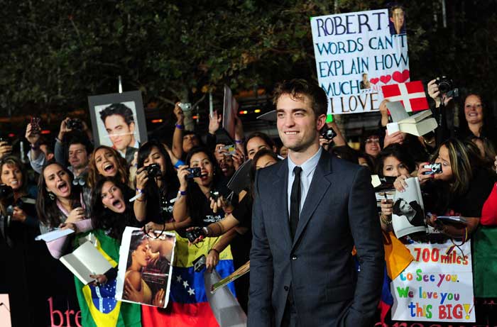 The crowd goes gaga over handsome Robert Pattinson at the premiere.