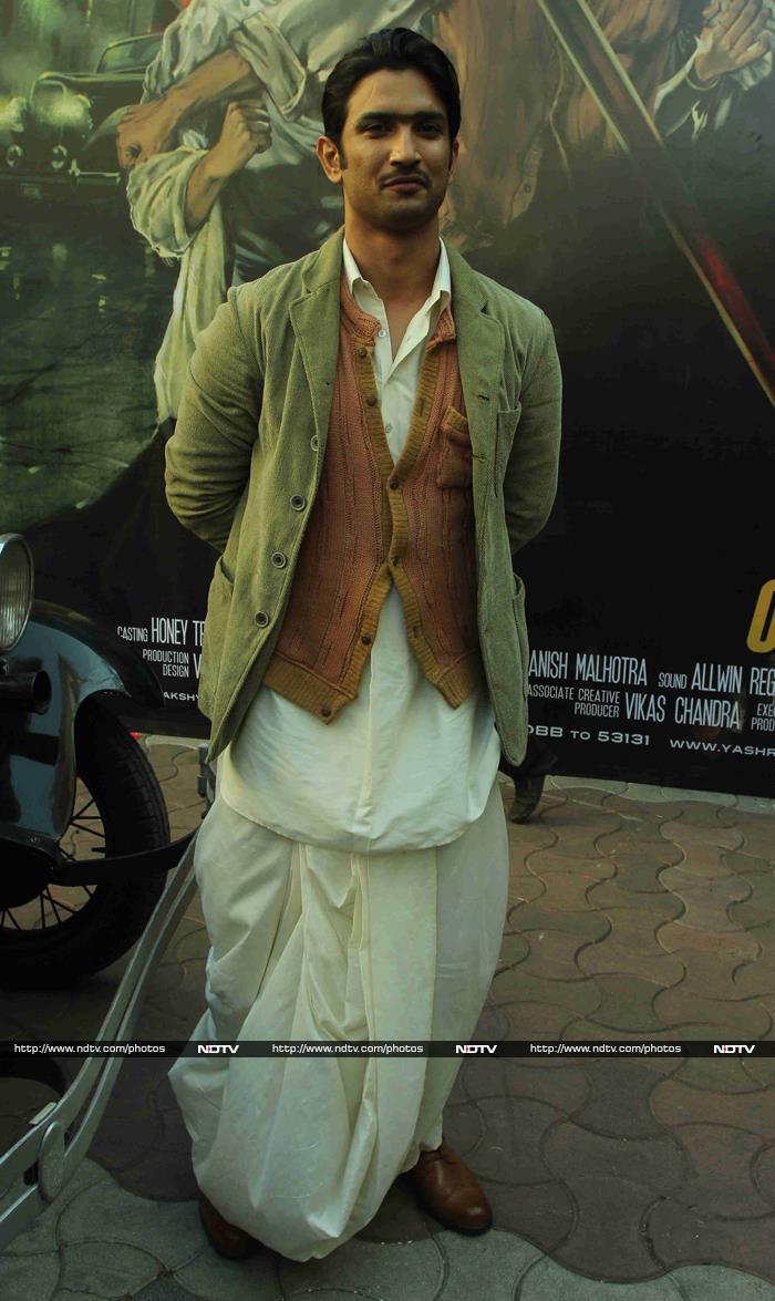 On the other hand, actor Sushant Singh dressed in a dhoti to keep up with his character of Bengali sleuth Byomkesh Bakshy at the launch of the second trailer of Dibakar Banerjee's <i>Detective Byomkesh Bakshy!</i> in Mumbai.