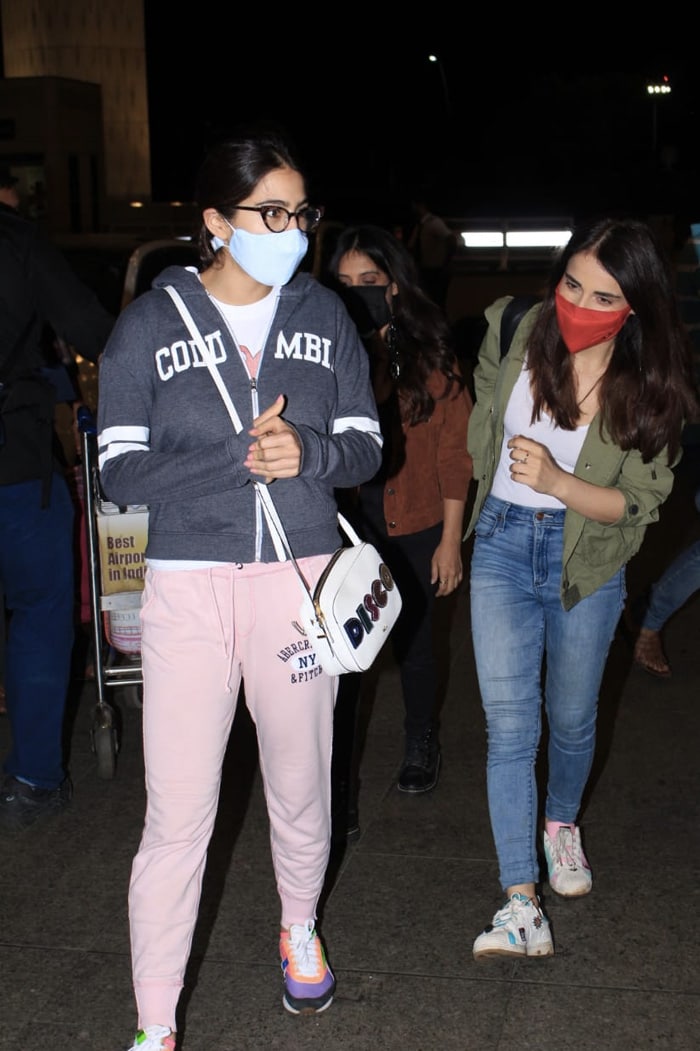 Travel buddies Sara Ali Khan and Radhika Madan looked cute in their airport attires.