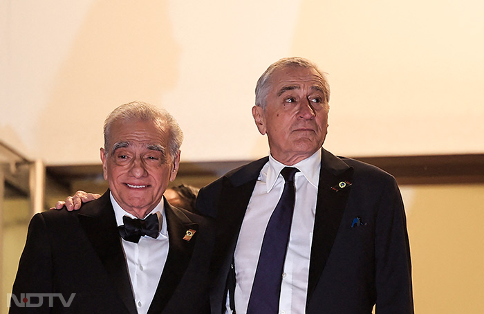 US director Martin Scorsese and US actor Robert De Niro pose after the screening of the film <i>Killers of the Flower Moon</i>. (Image Courtesy: AFP)