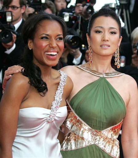 American actress Kerry Washington, left, and Chinese actress Gong Li arrive for the screening of the film My Blueberry Nights, at the 60th International film festival in Cannes.