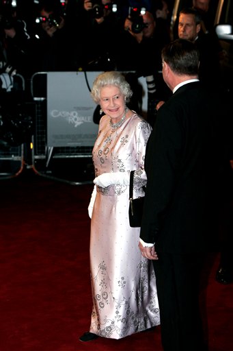 Britain's Queen Elizabeth II arrives for the world premiere of the new James Bond film Casino Royale at the Odeon Leicester Square in London