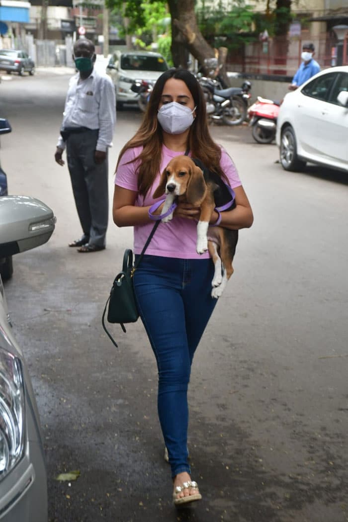 Designer Natasha Dalal was clicked at a pet clinic.