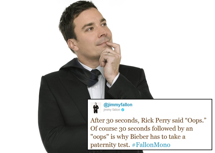 <b>Jimmy Fallon</b>: After 30 seconds, Rick Perry said ?Oops.? Of course 30 seconds followed by an "oops" is why Bieber has to take a paternity test.