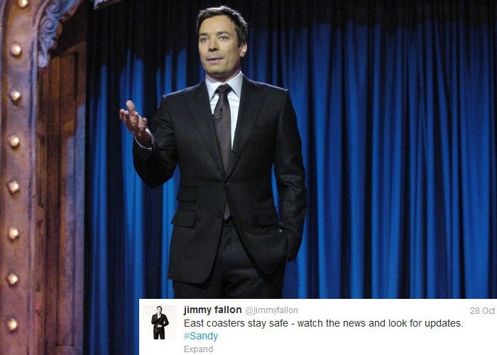 Jimmy Fallon: East coasters stay safe ? watch the news and look for updates. #Sandy We will be doing a new show tomorrow night no matter what. #LateNight