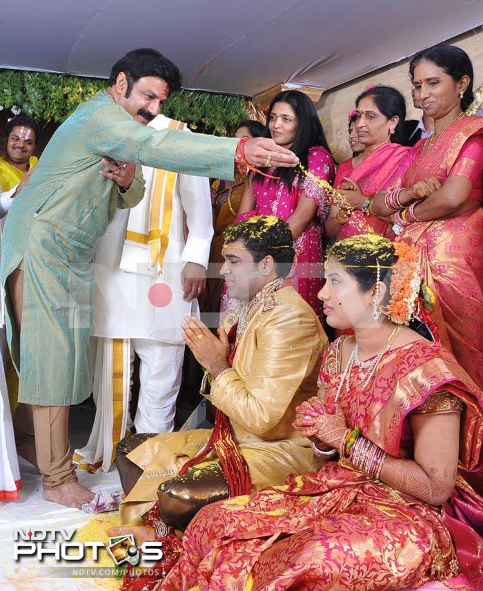 Balakrishna blesses the couple.