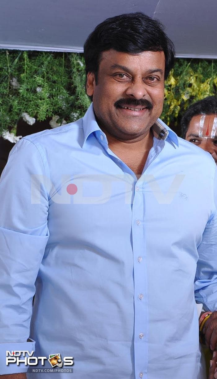 Chiranjeevi flashes a smile.