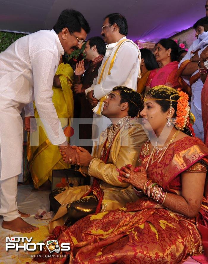 Actor-producer Murali Mohan blesses the couple.