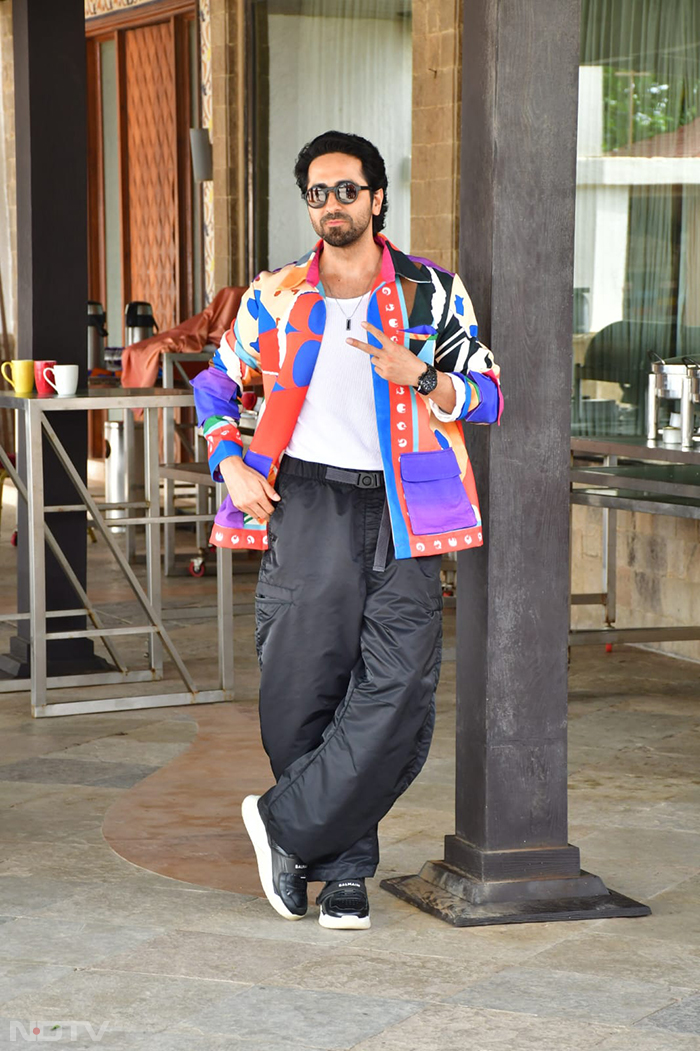 Ayushmann Khurrana looked dapper in a vibrant jacket . (Image Courtesy: Varinder Chawla)