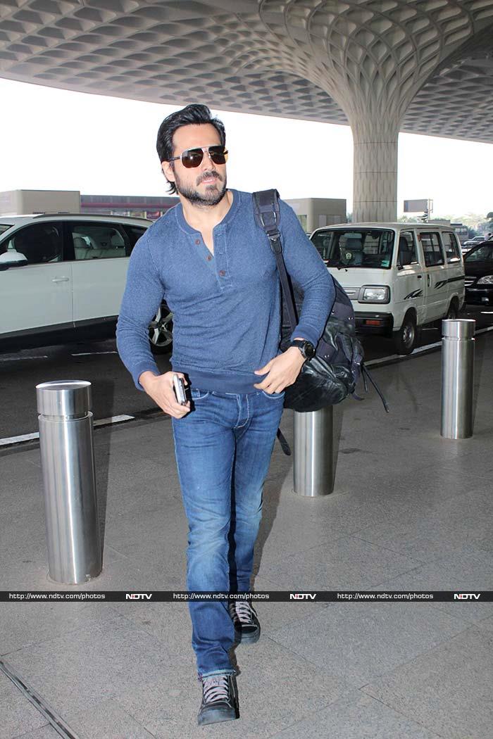 Actor Emraan Hashmi appeared to be in a hurry.
