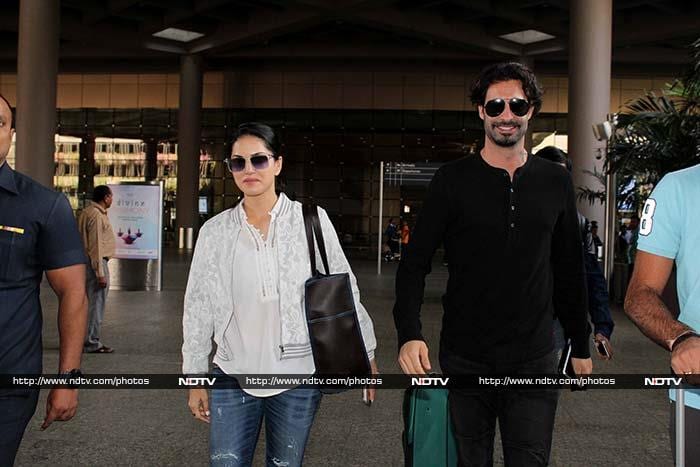 Actress Sunny Leone was photographed with husband Daniel Weber.