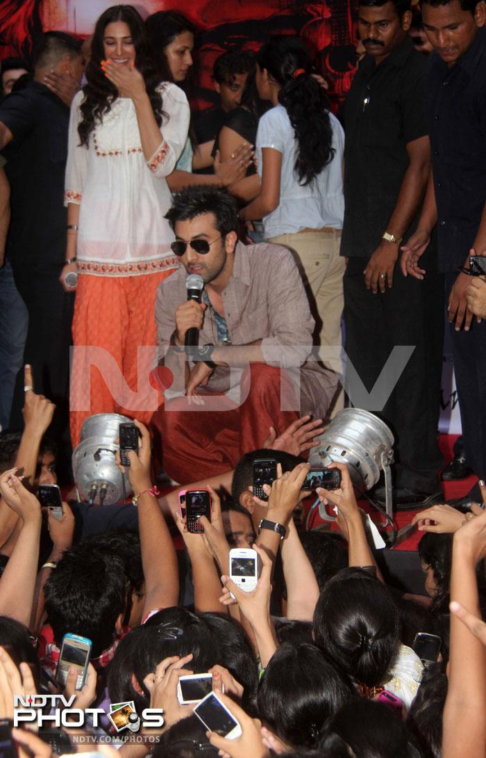 The 'Rockstar' of Bollywood, Ranbir Kapoor and his leading lady Nargis Fakhri, were at MMK College in Mumbai to promote their upcoming movie <i>Rockstar</i>.