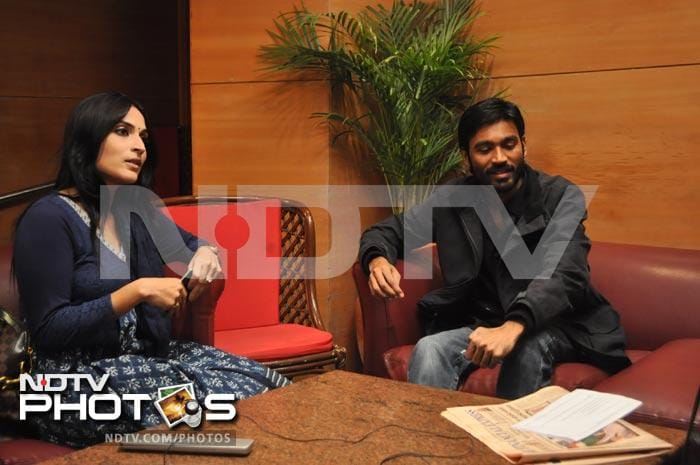 Tamil star and National Award winner Dhanush, who has become a rage after singing  <i>Why This Kolaveri Di</i>, was at NDTV's Delhi office for our show Your Call along with his pretty wife Aishwarya. <br><BR>Photo Courtesy: Niharika Jha