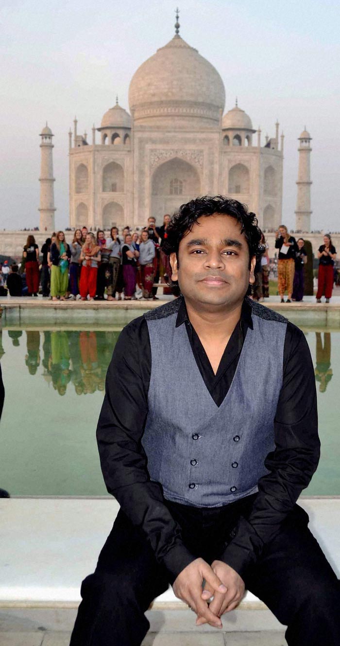 Music maestro AR Rahman poses in front of the Taj Mahal in Agra.