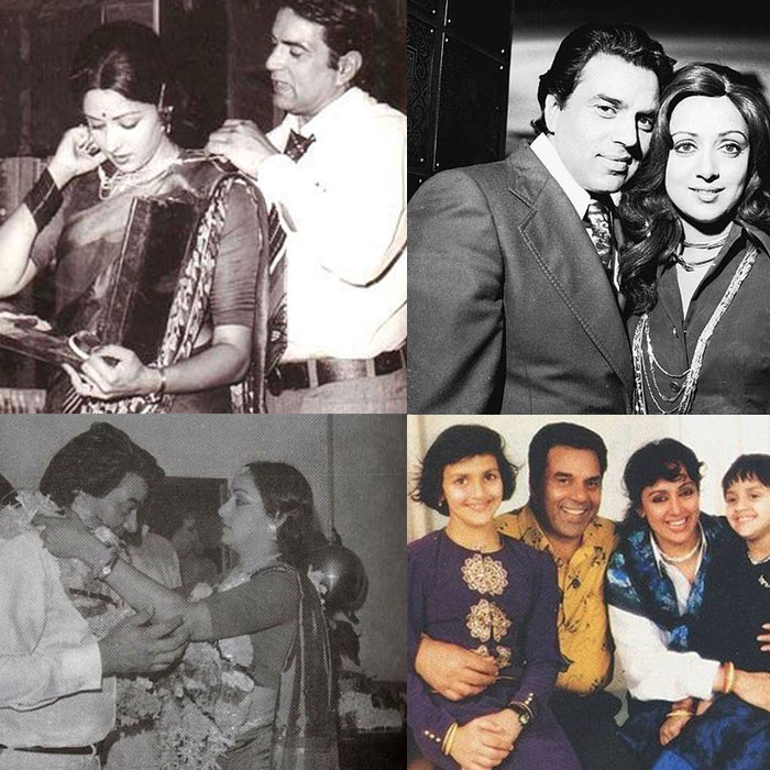 As the married Dharmendra wooed Hema Malini's character Basant while shooting <i>Sholay</i>, love blossomed for real. The romance raised eyebrows at the time but the couple finally married in 1980, converting to Islam so that Dharmendra did not have to divorce first wife Prakash. They had two daughters, Esha and Ahana and Dharmendra still maintains two families.