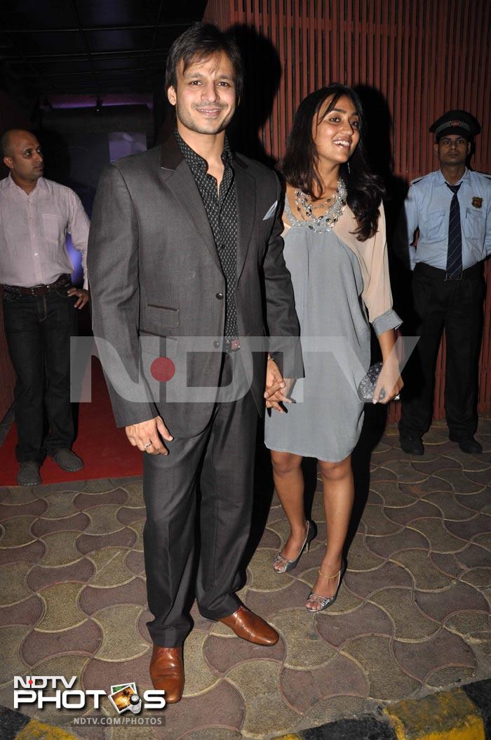 Actor Vivek Oberoi was spotted at the Aurus with wife Priyanka.