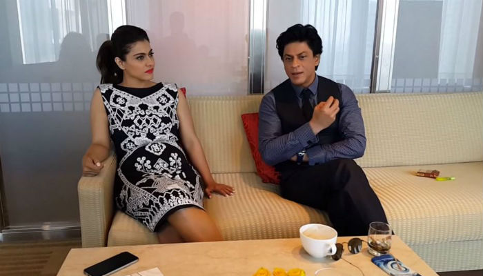 For the press conference, Kajol picked a monochrome number from the shelves of Pankaj and Nidhi. We like!<br><br>This image was posted on Twitter by <a href="https://twitter.com/SRKFC1" target="_blank" rel="nofollow" >@SRKFC1</a>