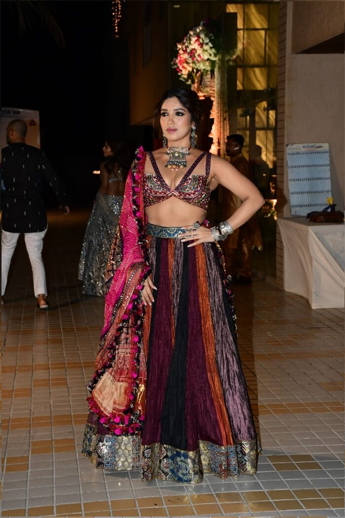 Bhumi Pednekar, the host of the party, looked gorgeous in a multi-coloured lehenga. (Image courtesy: Varinder Chawla)