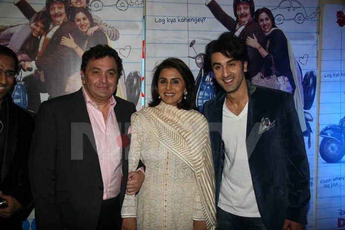 Ranbir with his parents Rishi and Neetu at the premiere.