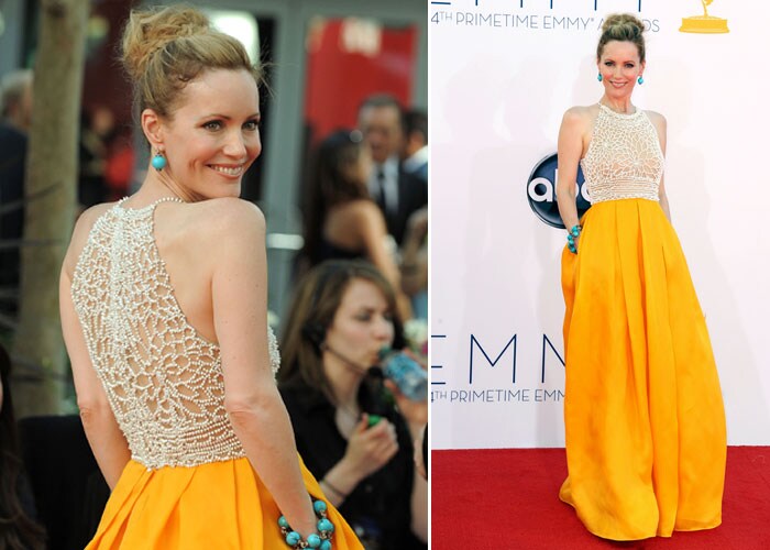 Leslie Mann chose a gown by Naeem Khan for the Emmys.