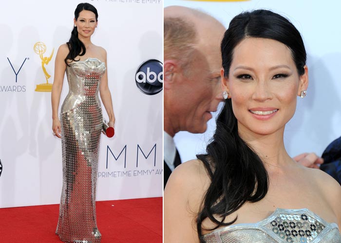 Lucy Liu dazzled in a silver Atelier Versace gown.