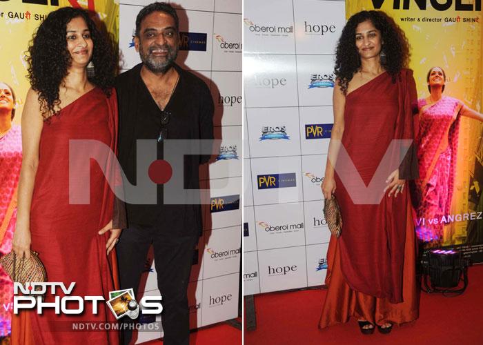 Captain of the ship Gauri Shinde looked lovely in a Payal Khandwala outfit. In this picture she is seen with her director husband R Balki. <i>English Vinglish</i> is Gauri's first film as director.