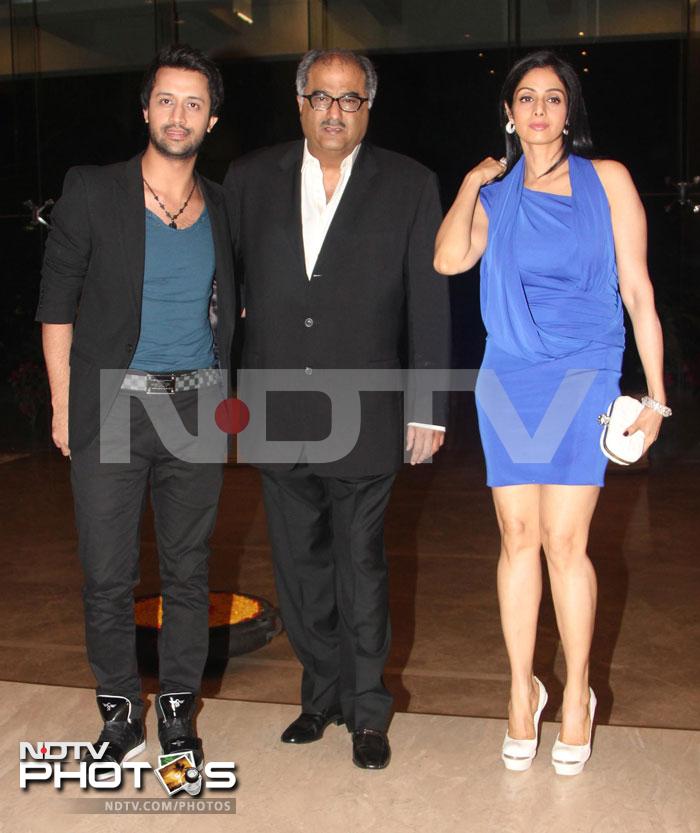 Atif Aslam poses with Boney Kapoor and Sridevi.