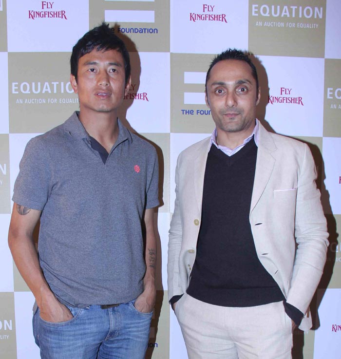 Rahul Bose with Bhaichung Bhutia during the auction of Sport Memorabilia.