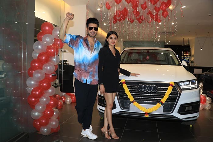 The couple also posed with Tejasswi Prakash's new Audi Q7